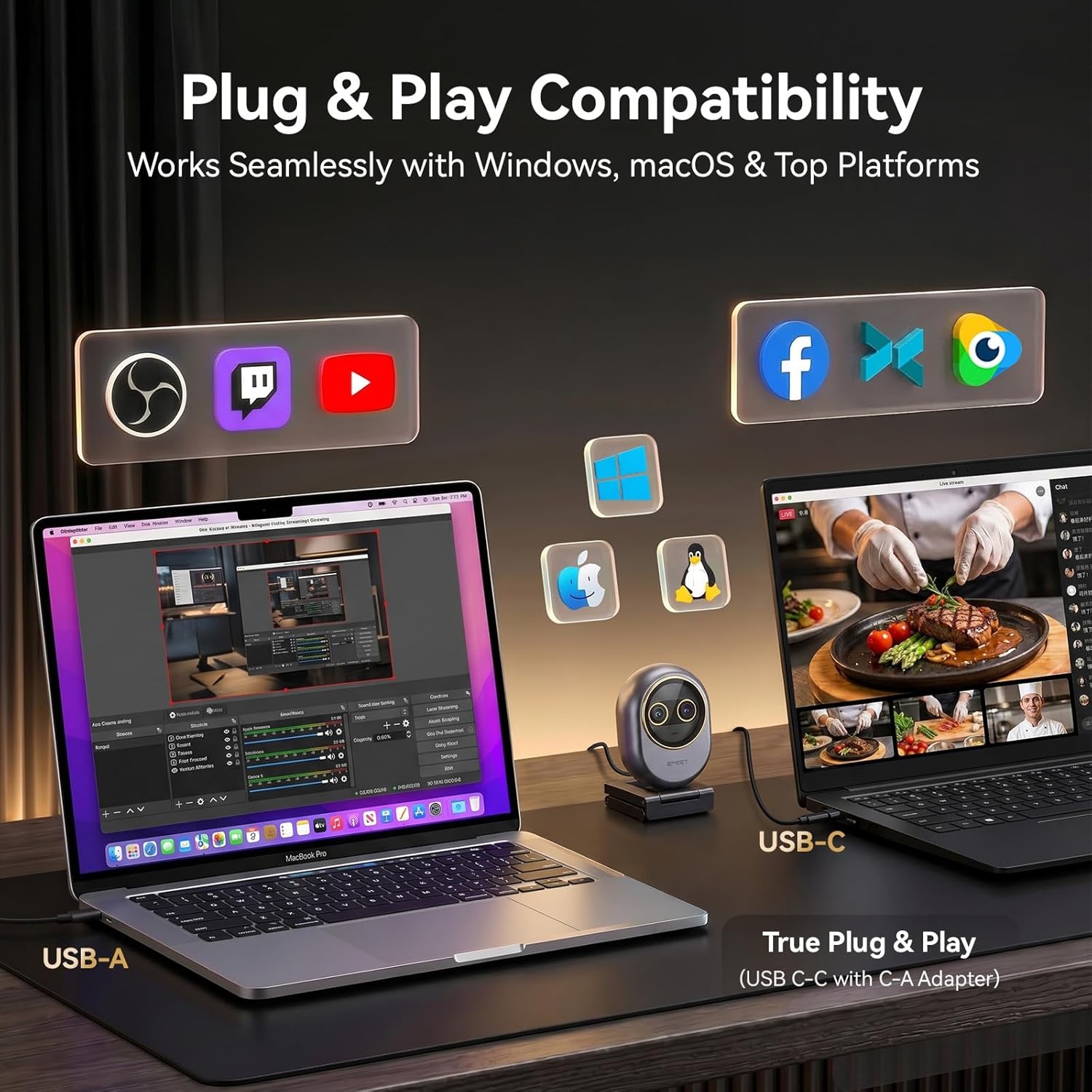 image:imageEMEET Piko Piko Plus Worlds 1st DualCamera AIPowered 4K Webcam 1255 Sony Sensor 3 Micsamp3 Sound Modes Panda Magnetic Privacy Cover USB CCampCA Ideal for LivestreamersSpace Grey