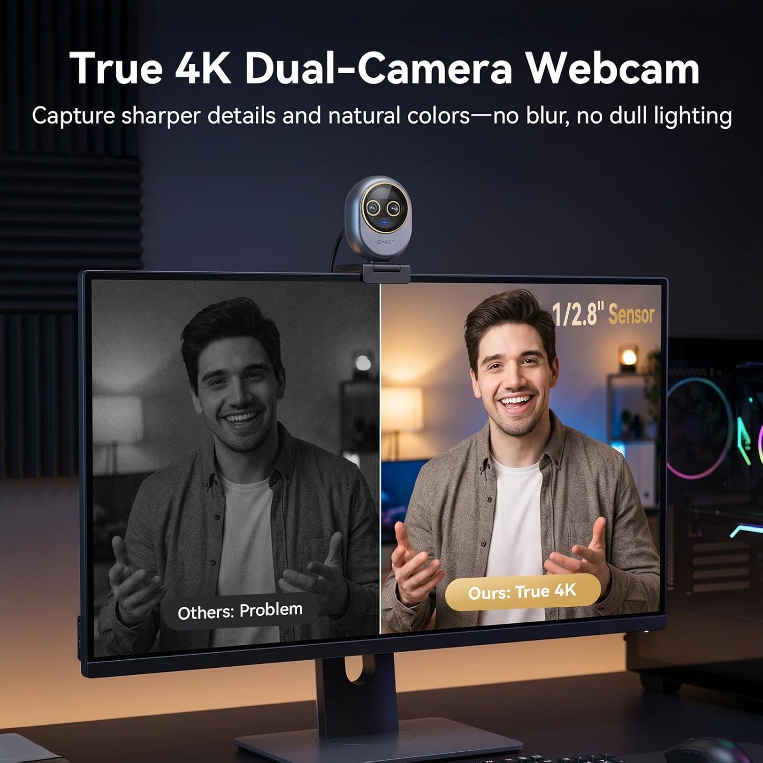 image:imageEMEET Piko Piko Plus Worlds 1st DualCamera AIPowered 4K Webcam 1255 Sony Sensor 3 Micsamp3 Sound Modes Panda Magnetic Privacy Cover USB CCampCA Ideal for LivestreamersSpace Grey