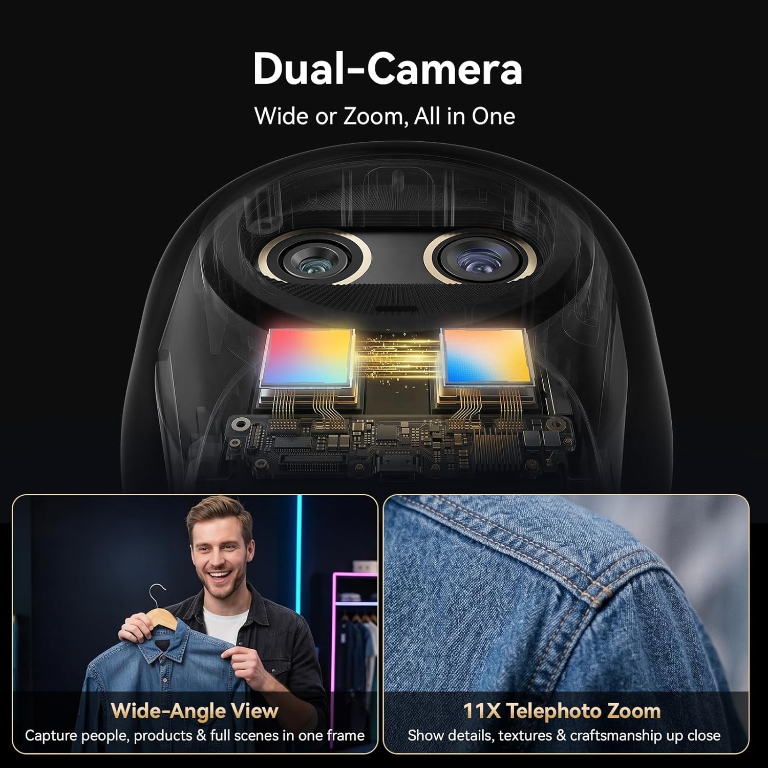 image:imageEMEET Piko Piko Plus Worlds 1st DualCamera AIPowered 4K Webcam 1255 Sony Sensor 3 Micsamp3 Sound Modes Panda Magnetic Privacy Cover USB CCampCA Ideal for LivestreamersSpace Grey