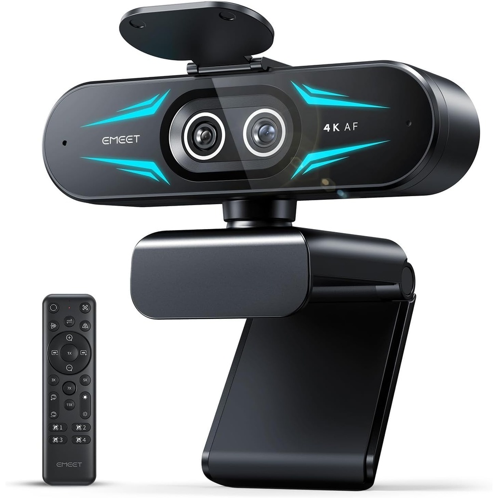 image:imageEMEET C60E DualCamera 4K Webcam for Streaming WideAngle and Telephoto Cameras Max 11X Hybrid Zoom amp PDAF Autofocus Remote Control RGB Lighting 2 Mics Ideal for Livestreaming and Online MeetingDualCamera w Remote
